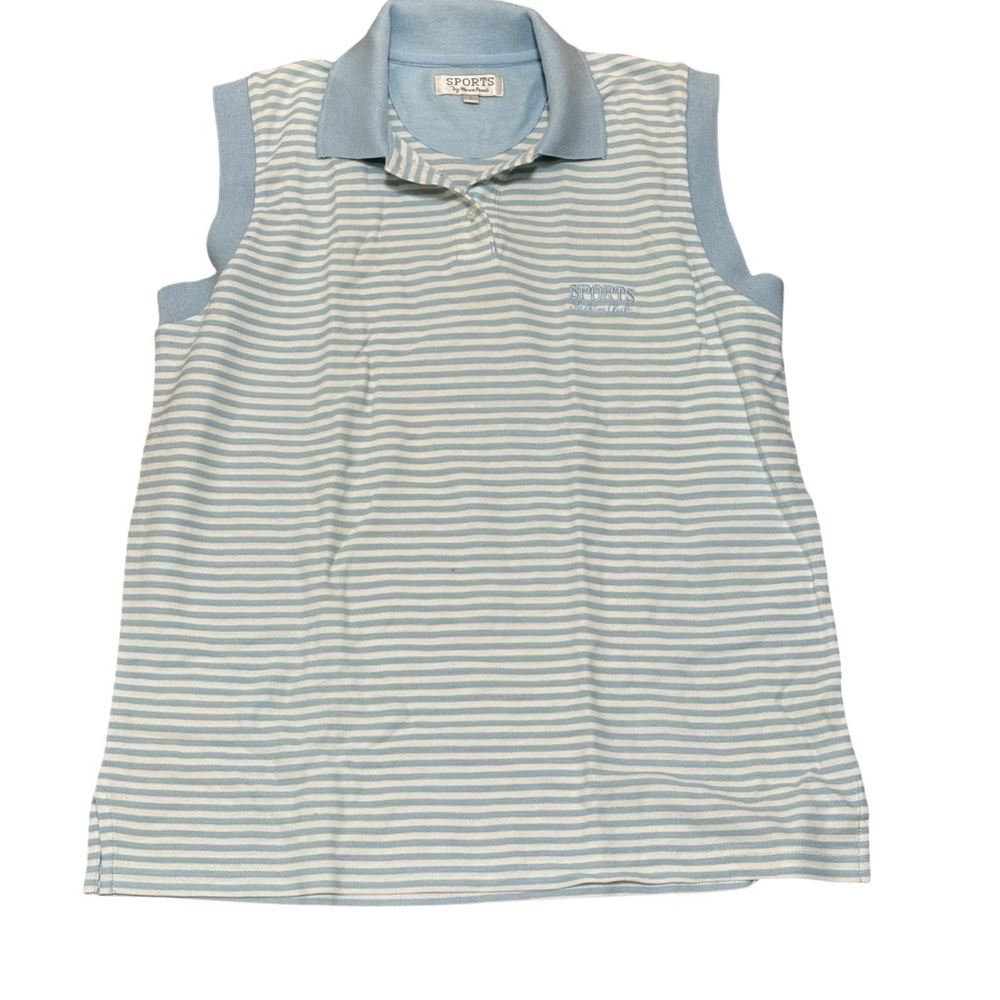 Sports by Marco Pecci striped sleeveless polo shirt women’s size L blue white